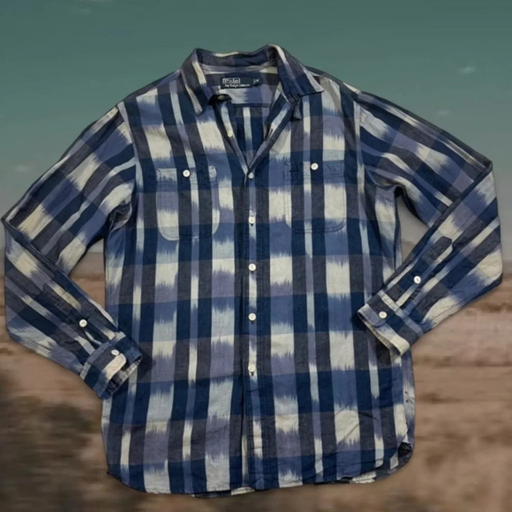 Y2K 2000s Aztec Ralph Lauren Linen Blend Button-Down Shirt